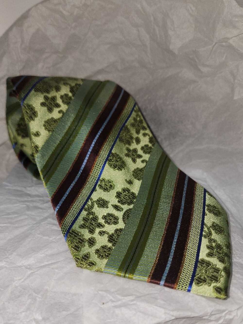 Steve‎ Harvey Collection Men's Green Striped Silk Tie